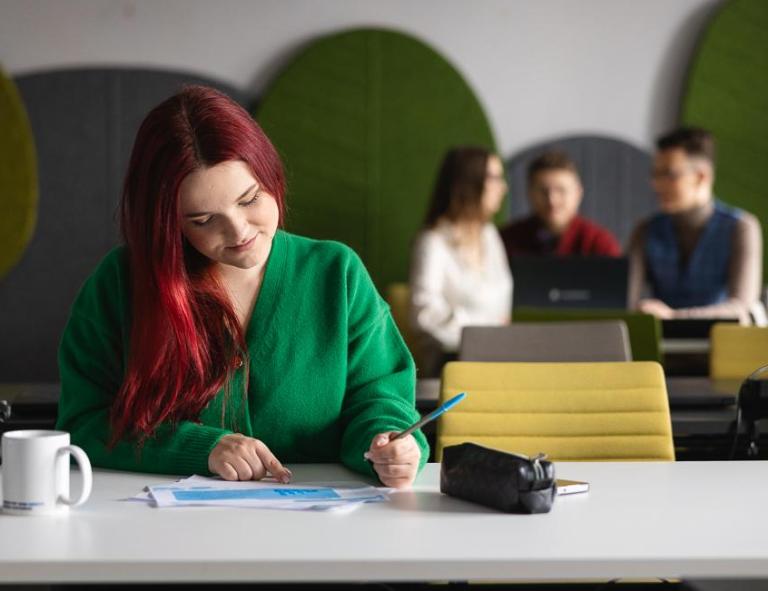 Obsługa ruchu lotniczego | Studia I stopnia w Chorzowie | Uniwersytet WSB Merito Chorzów: studentka analizuje tabelę danych na zajęciach