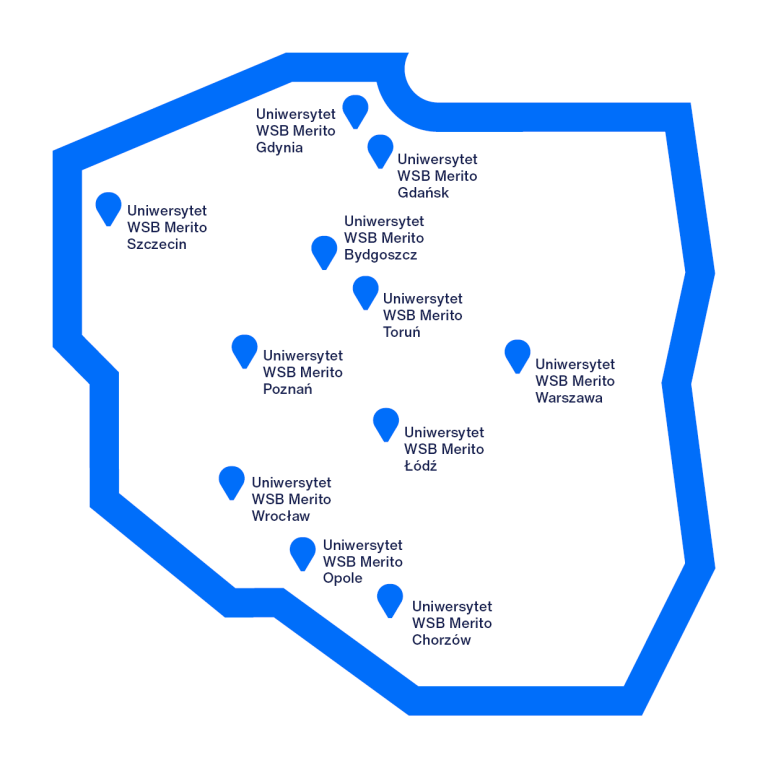 Who we are | WSB Merito Poznań University: mapka polski z uniwersytetami merito