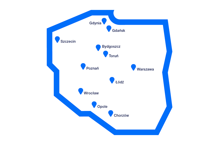 Uniwersytety WSB Merito w Polsce | Uniwersytet WSB Merito: mapka maista Merito_ mała
